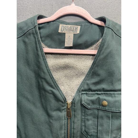 Duluth Trading Company Green Canvas Utility Vest With A Sherpa Lining Men Size M - Picture 5 of 8